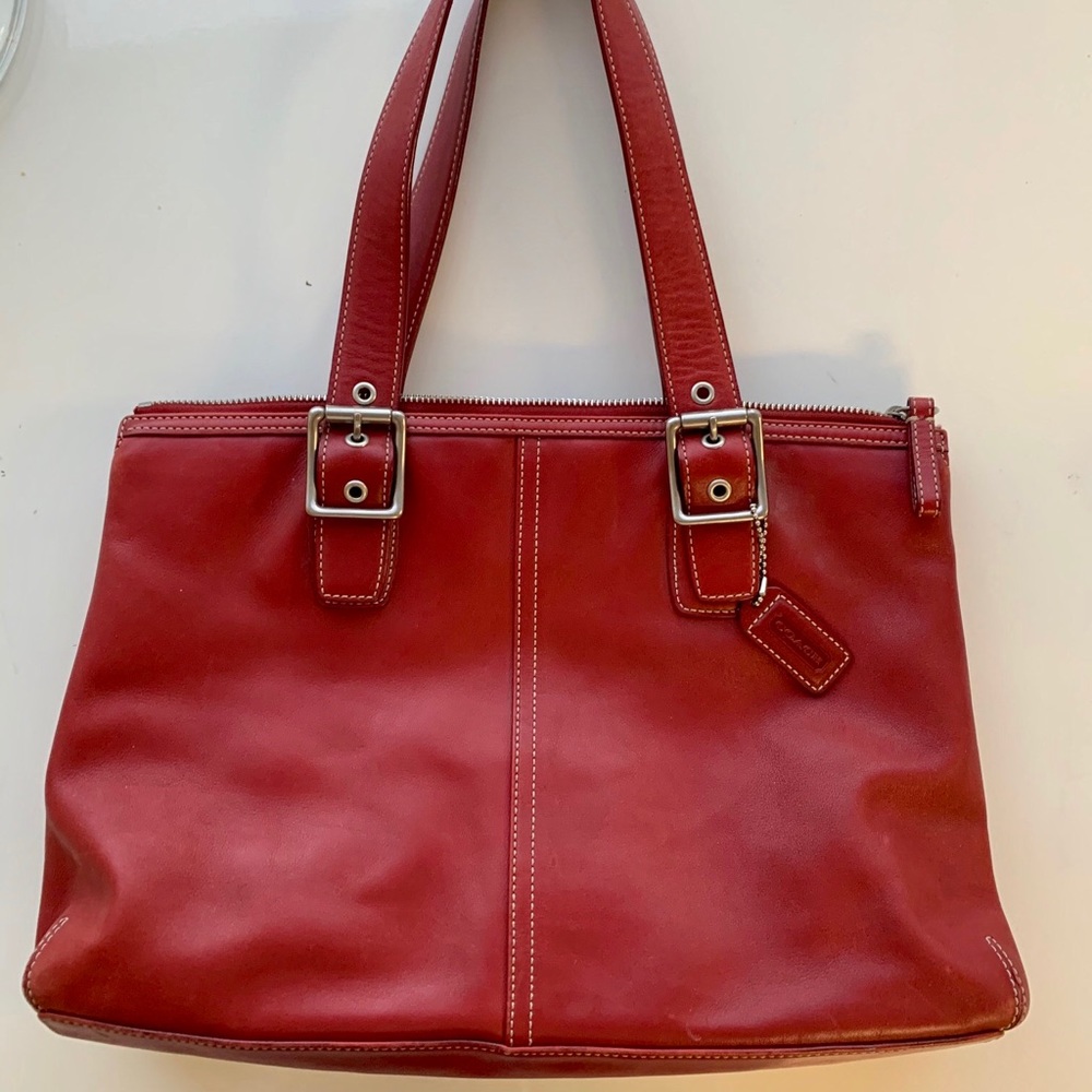 Vintage Coach Red Leather Soft Legacy Zip Tote